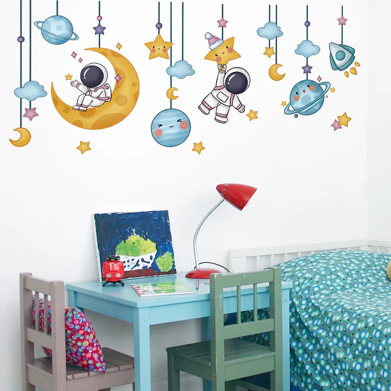 

[SHIJUEHEZI] Astronauts Wall Stickers DIY Stars Planets Wall Decals for Kids Rooms Baby Bedroom Nursery Home Decoration