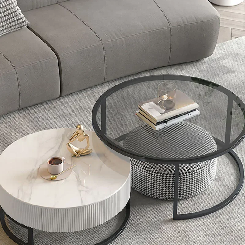 

Design Modern Coffee Table Luxury Nordic Metal Round Corner Side Table White Glass Center Meubles De Salon Living Room Furniture
