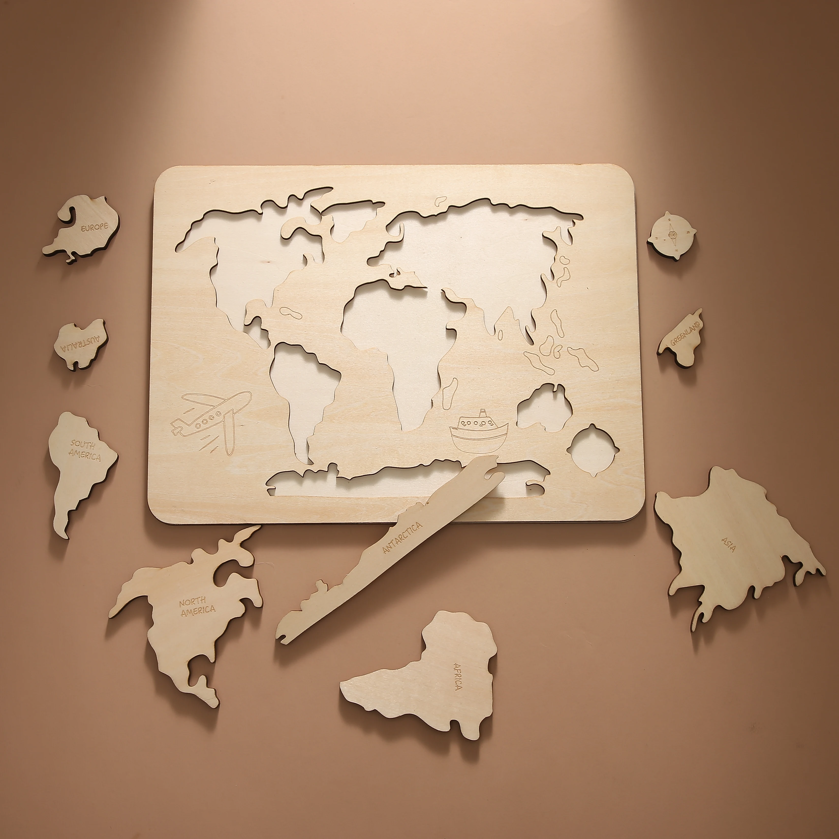 1 Set Wooden Center World Map Puzzle Baby Toy Montessori Educational Cognition Intelligence Puzzle Game For Children Toys 5