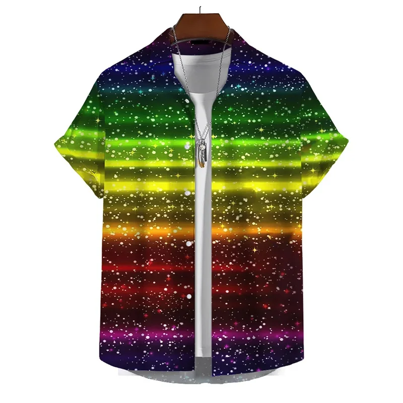 3d Print Rainbow Shirt Men Summer Lapel Short Sleeved Holiday Party Shirts Streetwear Hip Hop Blouse Tops Male Clothing