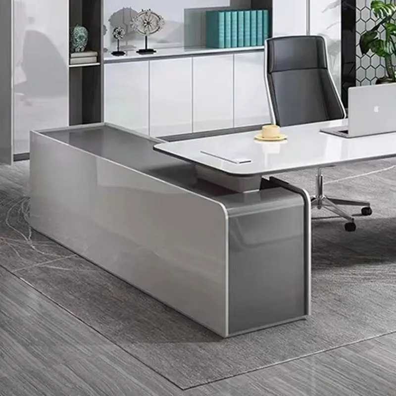 Durable Ceo Office Computer Desk Light Luxury Executive Workstation Office Table And Chair Set In White