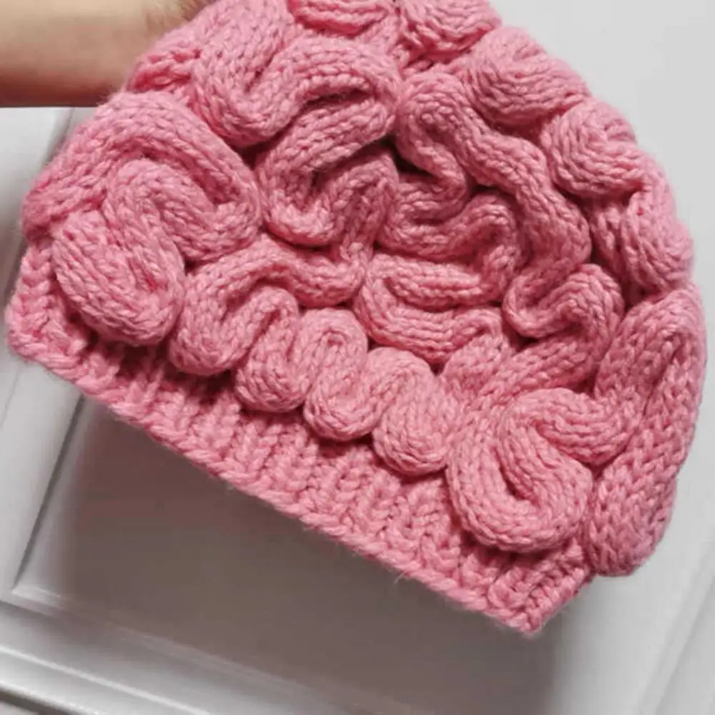 Autumn Winter Brain Knitted Beanie Hat Thick Warm Windproof Casual Stretch Outdoor Cycling Ear Knit Cap 5