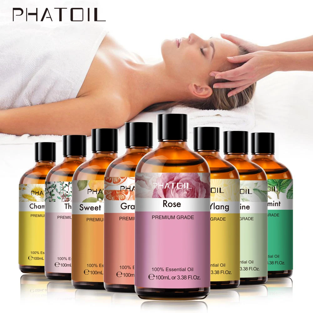 PHATOIL l00ML Spearmint Pure Essential Oil for Diffuser Humidifier Australian Tea Tree Lemon Eucalyptus Lemongrass Rose Aroma