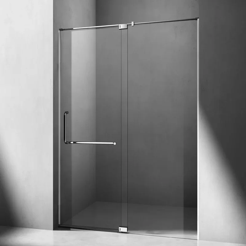 Black Frameless Transparent High Security Tempered Glass Rectangular Glass Partition L-shaped Hinged Shower Door