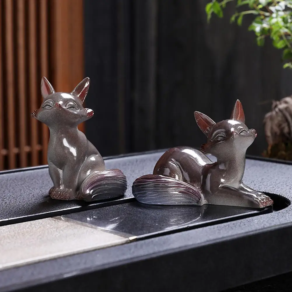 Fox Figurine tea pet ornaments Handcrafted Color Changing Fox Tea Pet