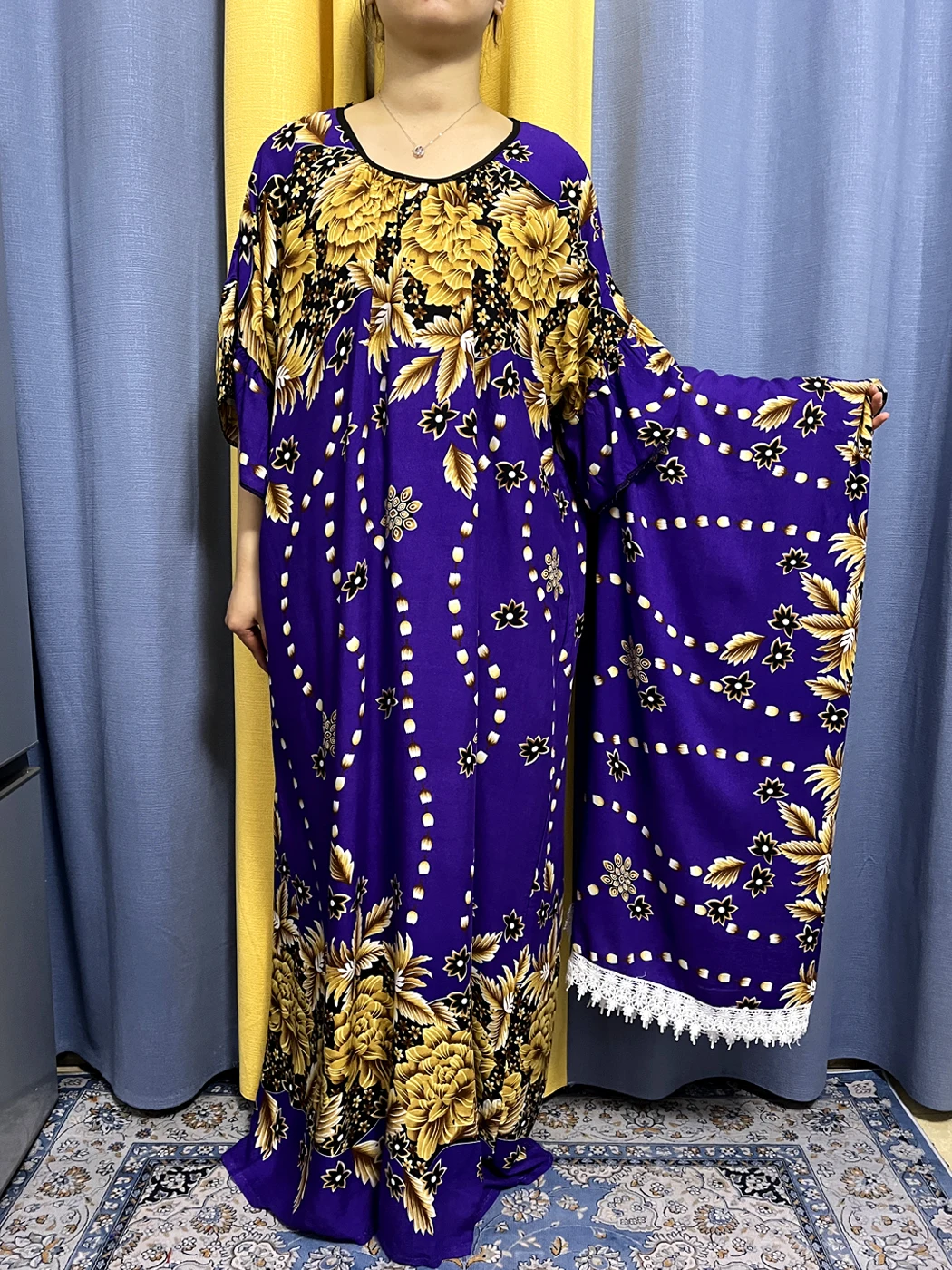 Muslim Abayas For Women 2023 Printed Cotton Loose Caftan Marocaine  Femme Robe African Dubai Islam Summer Dress With Lace Scarf