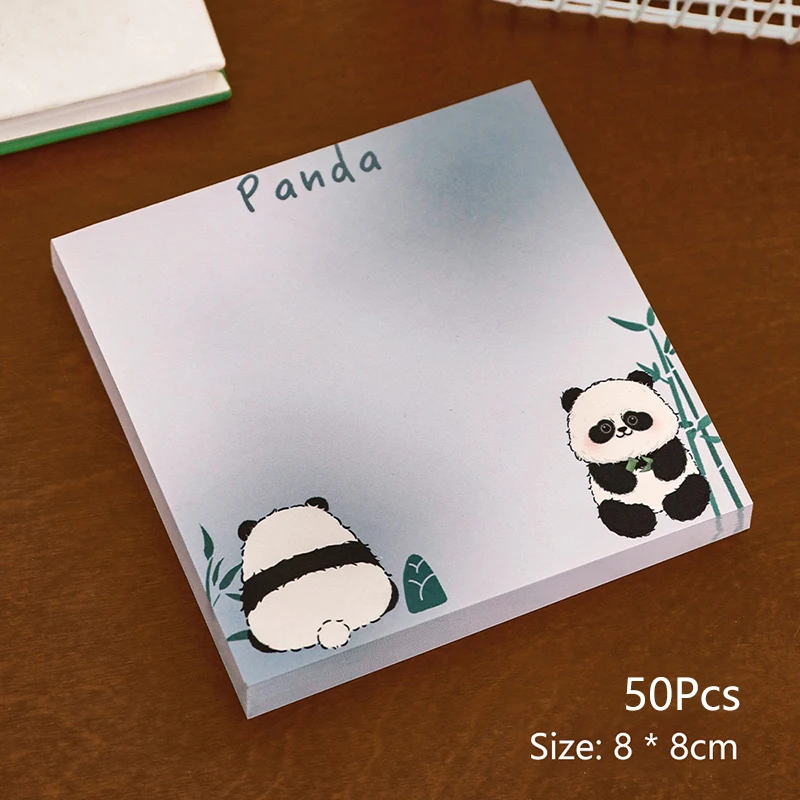 thumbnail image 1 of Juego de 50 hojas de notas adhesivas de papel con forma de panda de bambú kawaii, notas adhesivas de dibujos animados, bloc de notas portátil, material escolar y de oficina, regalos, 1 of 5