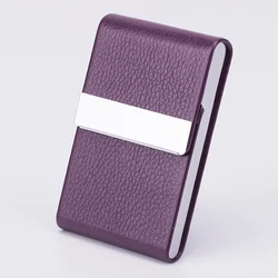 Slim PU Leather Business Card Holder Case with Magnetic Closure (Purple)
