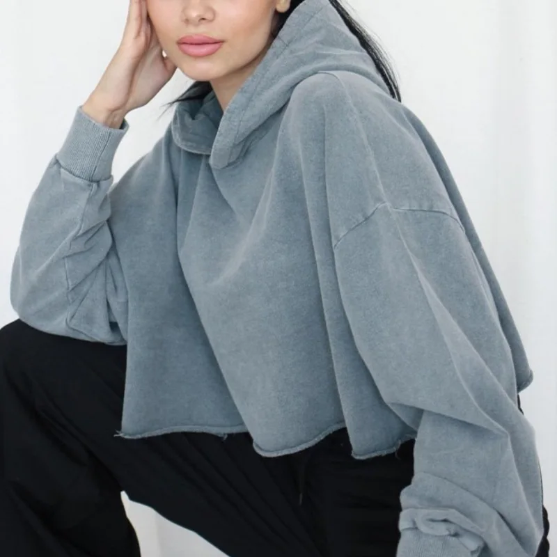 2023 New Spring Hoodie Women's Street Style Loose Hoodie Oversized Casual Soild Sweatshirt Women's Sexy Navel Exposed Pullovers