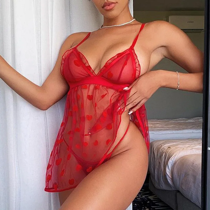 

2022 Sexy Lingerie Manufacturer Wholesale - Heart Shape Mesh Suspender Nightgown
