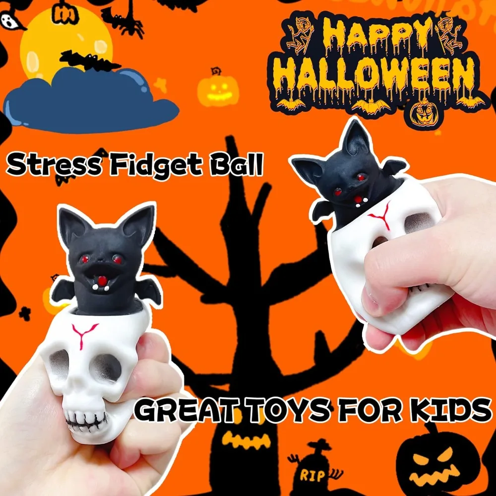 Squishy Halloween Skull Stress Balls Skeleton Squeeze Horror Toy with Relieves Stress Skull Fidget Toy for Chirdren and Adult 2