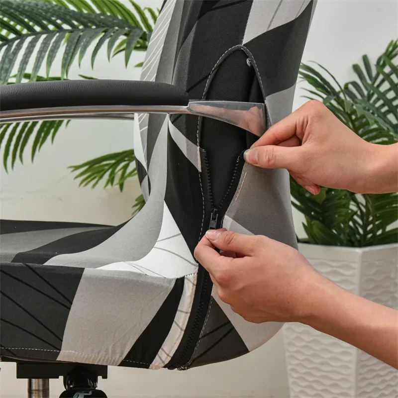 Geometric Printed Office Chair Cover Stretch Spandex Gaming Armrest Chairs Slipcovers Elastic Rotating Seat Protector Case 1PC chair cover,armrest covers