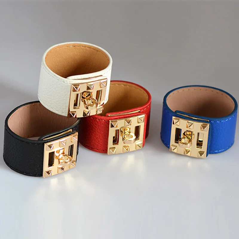 European and American fashion PU wide rotating buckle leather bracelet