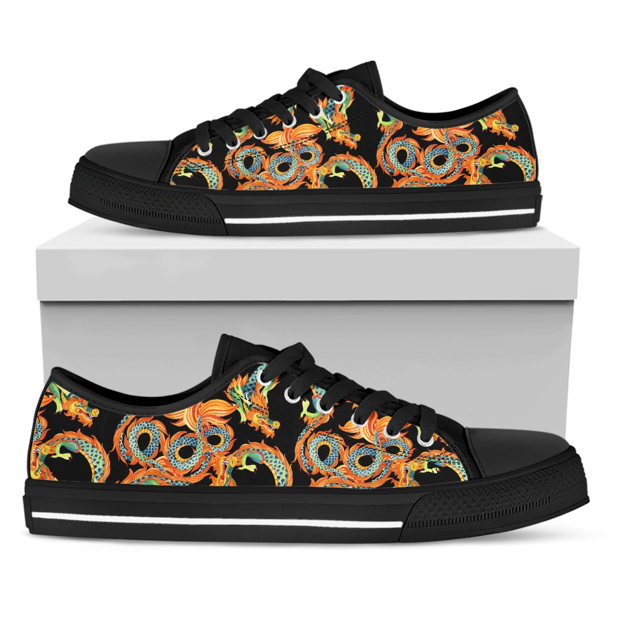 

BKQU Vintage Chinese Dragon Pattern Low Top Canvas Vulcanized Shoes for Girl Comfortable Female Walking Shoes Sneakers 2022