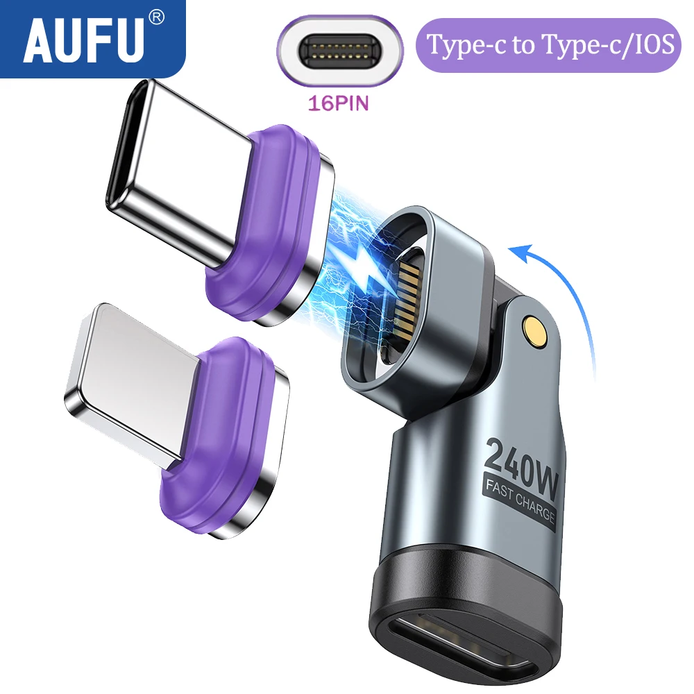AUFU 240 واط المغناطيسي نوع C إلى محول البرق 16Pin...