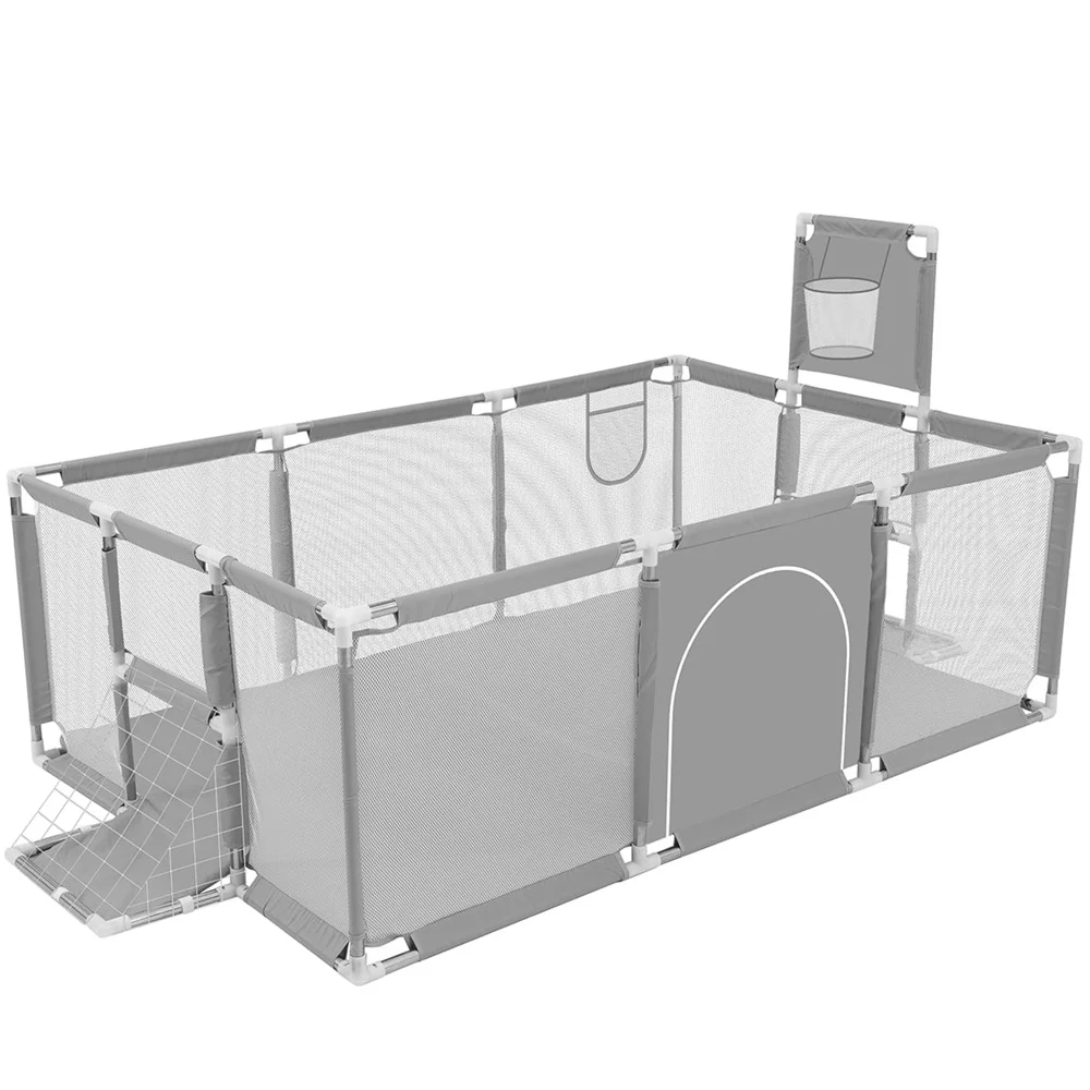 Extra-Large Rectangular Baby Playpen (71.6 Inches Long) with Basketball Hoop,