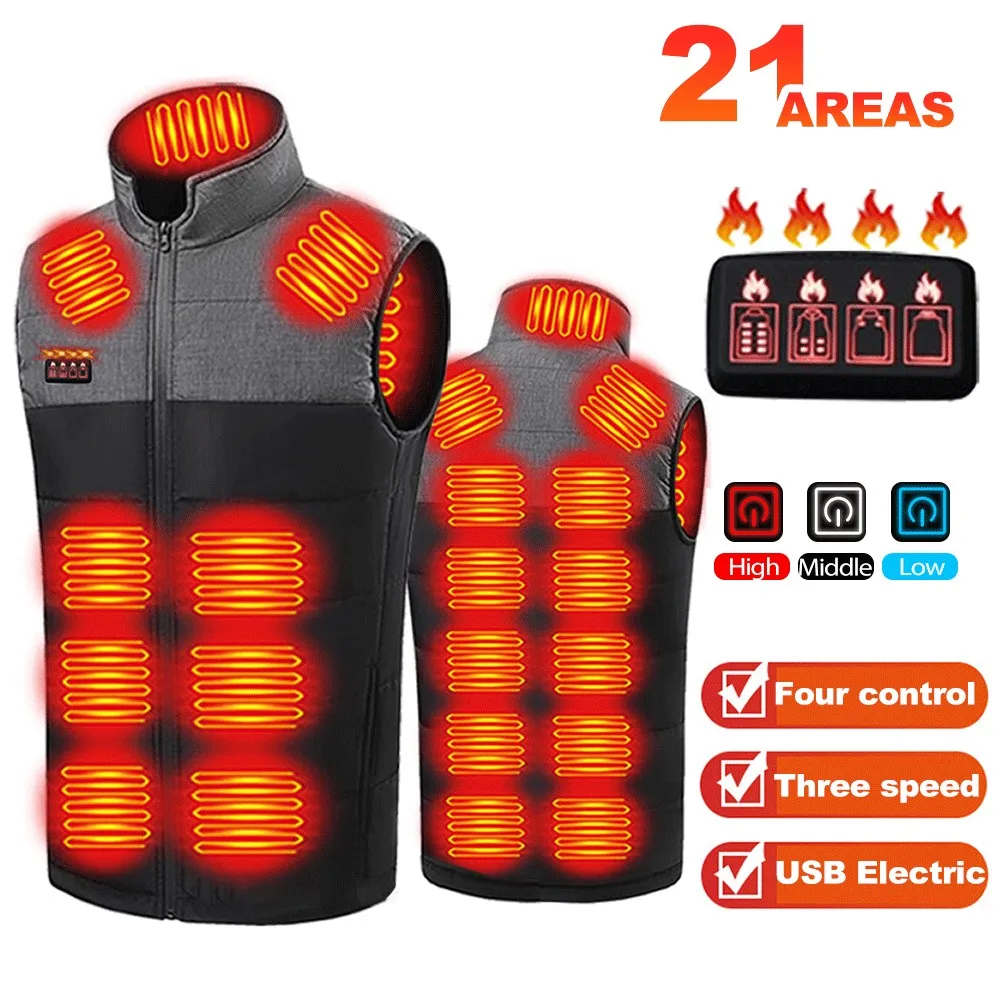 Men Women Heat Vest 21 Zone Washed Heated Jacket Smart Electrical Heated Coats Self Heated Skiing Jackets Keep Warm Accessories children s heated vest kids heated vest electric heated vest high temperature resistance teenagers heated wasitcoat