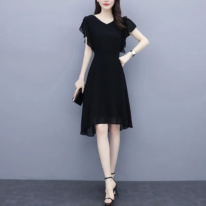 

Summer New large size women's clothing han edition brim belly show thin chiffon dress French dress female