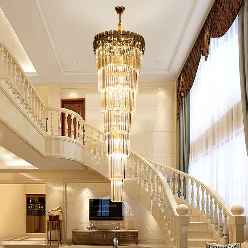 

Modern Crystal Chandelier For Staircase Long Villa Hanging Light Fixture Large Home Decor LED Cristal Lamp Hotel Chandelier
