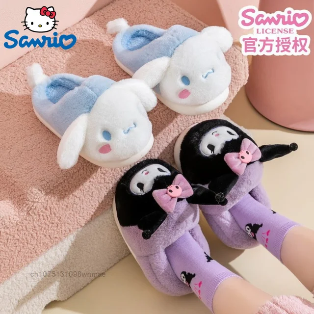 Sanrio Cinnamoroll Hello Kitty Kuromi Melody Fluffy Cute Cartoon Cotton Slippers Women s Winter Warm Slippers Homewear Shoes