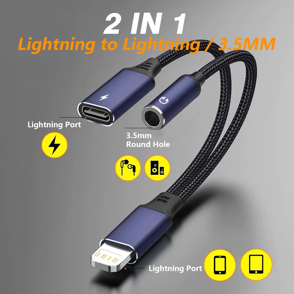 iPhone 12 13 14 Pro 변환기 동글 오디오 분배기용 2-in-1 Lightning-3.5mm 헤드폰 및 충전기 어댑터