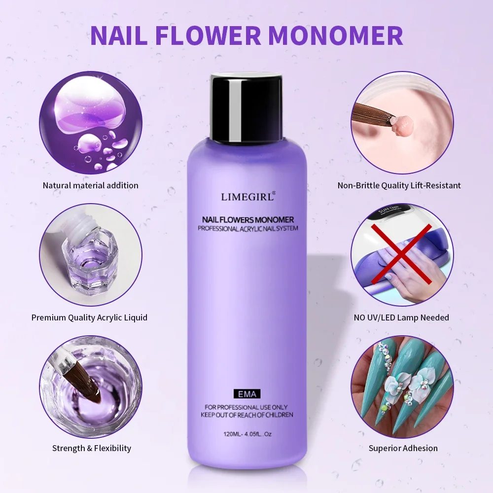 Limegirl Nail Acrylic Liquid Monomer Crystal 40/70/120/240ml for Nails Art DIY Acrylic Powder Liquid Manicure nail acrylic liquid