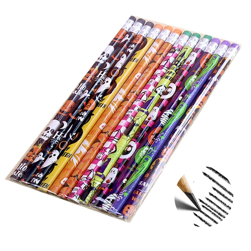 12/24PCS Kürbis Holz Bleistifte Kinder Halloween Party Gefälligkeiten Süßes oder Saures Kindergarten Preise Auszeichnung Kinder Geschenke Tasche füllstoffe