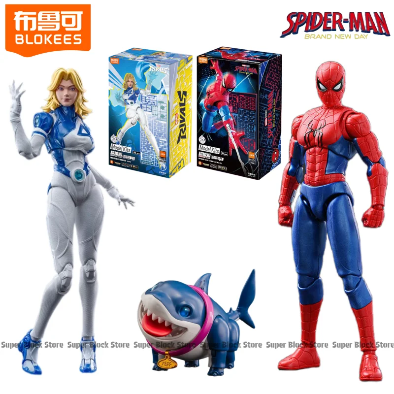 BLOKEES Baustein-Set Marvel Hero Beyond: Brandneuer Tag des Glücks Spider-Man Susan Storm Richards Jeff The Land Shark Modellbausatz