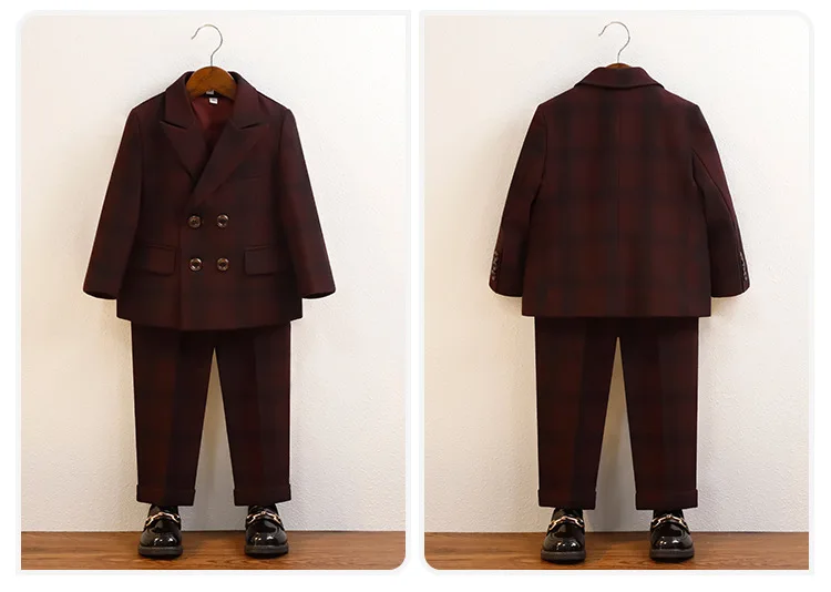 Britischer Stil Herbst Kinder Jungen Plaid Anzüge Formelle Jungen Anzug Set 7 bis 14 Jahre Hochzeit Elegante Prom Anzüge Outfits für Teenager Jungen – Detail 2