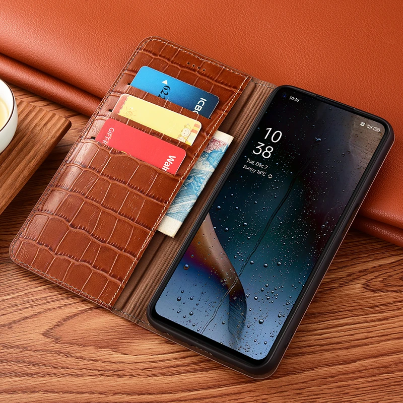 Bamboo Knot Pattern Genuine Leather Flip Phone Case in Cowhide