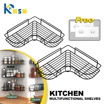 Kitchen Shelf Drill-Free Metal Shelf Wall Mounted Spice Organizer Kitchen Multifunctional Corner Shelf Kitchen Accessories 1