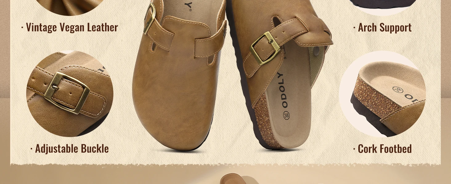 Vegan Leather Mules With Cork Insole And Arch Support For Women_voghion.com