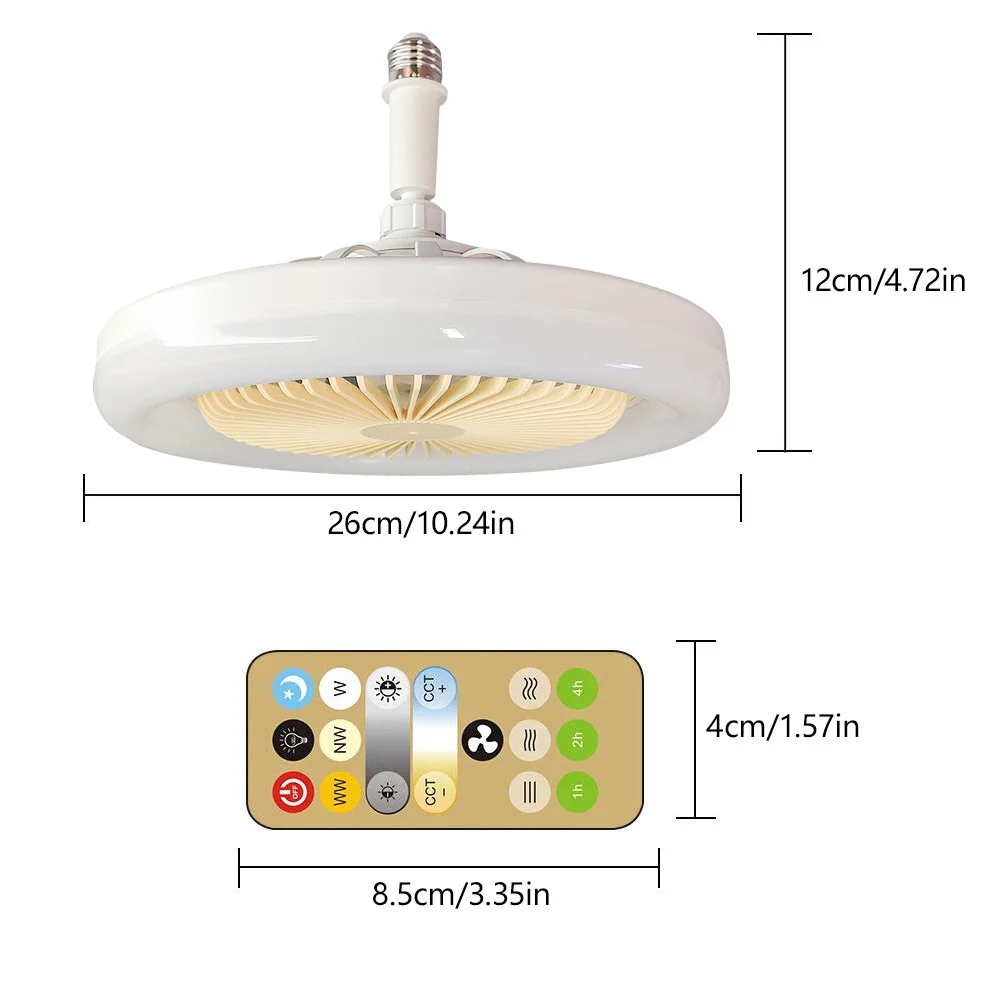 E27 LED Ceiling Fan Light 3-speed Cooling Remote Dimmable 30W Electric Ventilator