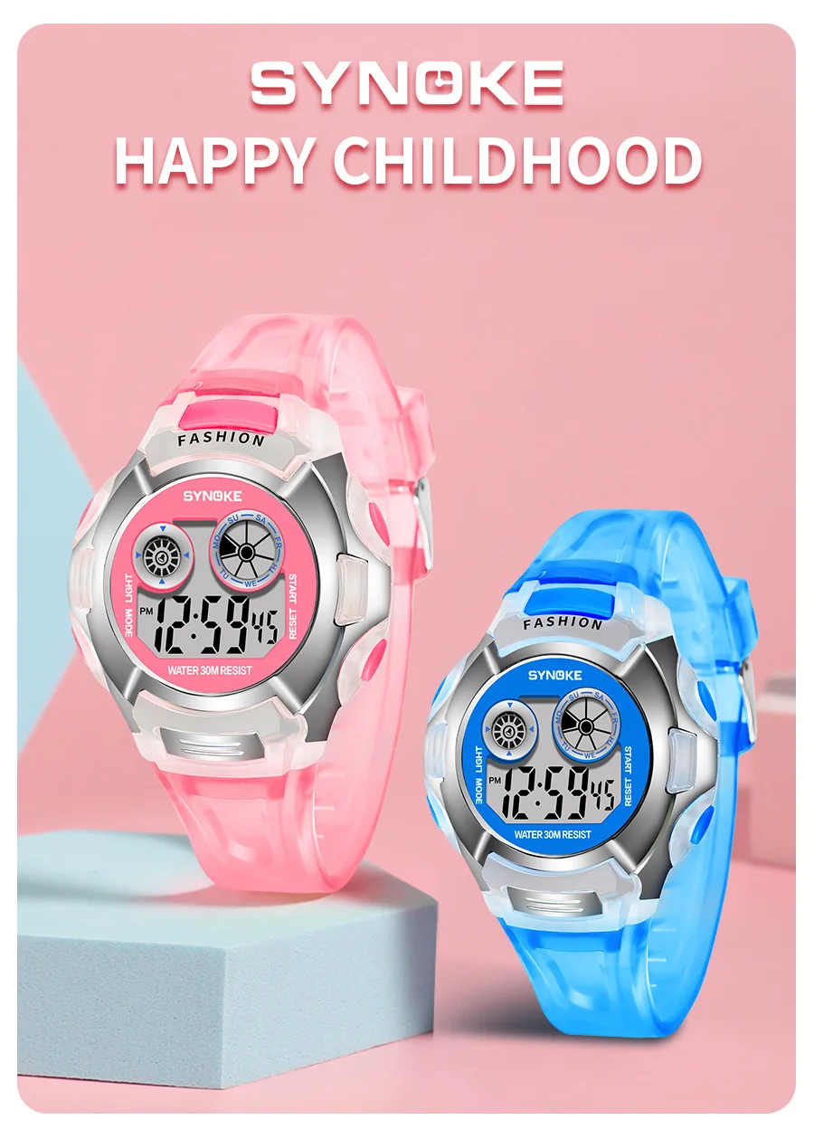 Synoke student elektronische uhr wasserdicht sport kinder uhr leuchten multi funktion digital uhr sieben farben licht geschenk – Detail 1