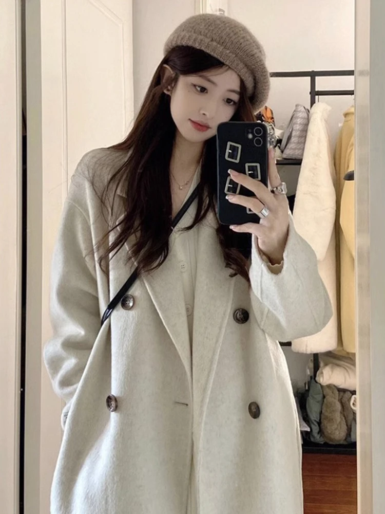 

UNXX Wool Coat Women 2023 New Autumn Winter Hot Sale Mid Long Thickened Elegant Black Woolen Coat High Quality Jacket Fashion