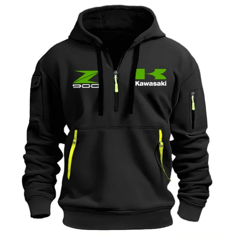 Kawasaki Logo Motorcycle Racing Team Z900 Men Half Zipper Hoodie Spring Autumn Male Sweatshirt 2025 New Sport Pullover Clothes