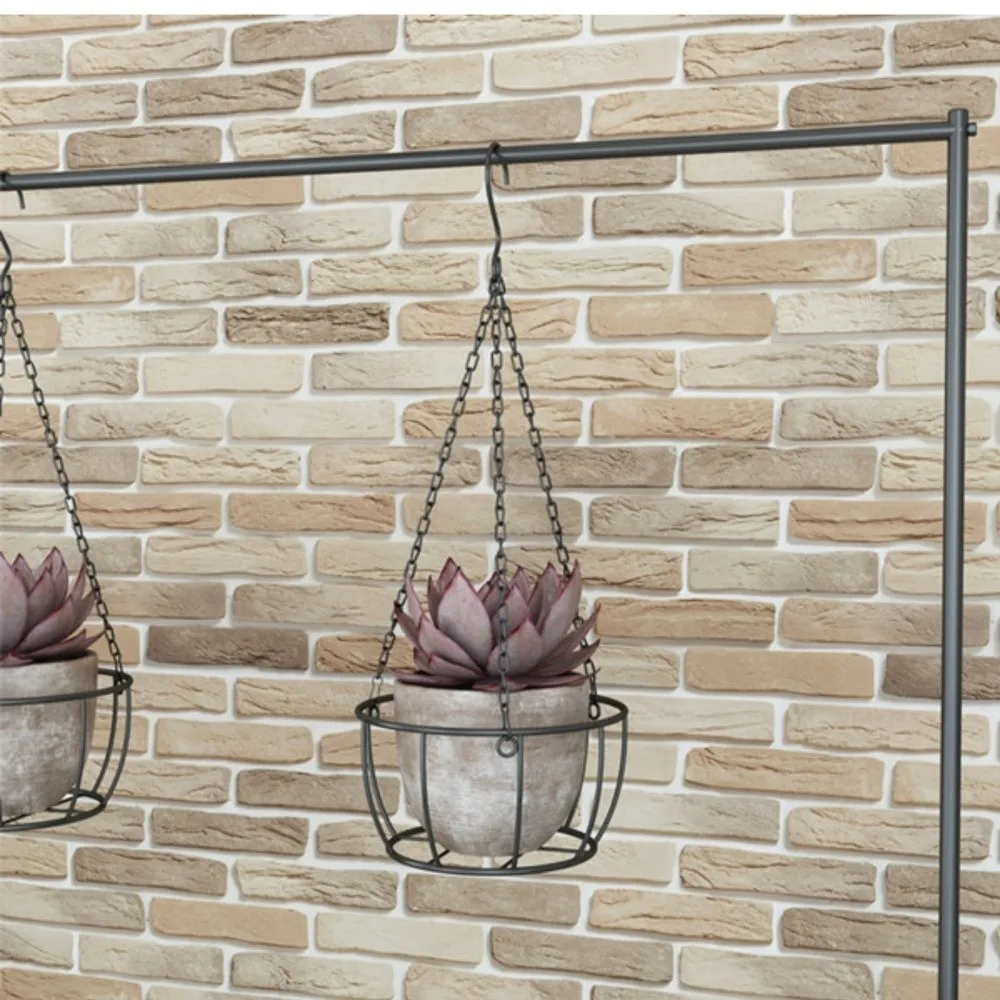 Vintage-Style Iron Hanging Planter with Chain - Round Pot Tray Holder