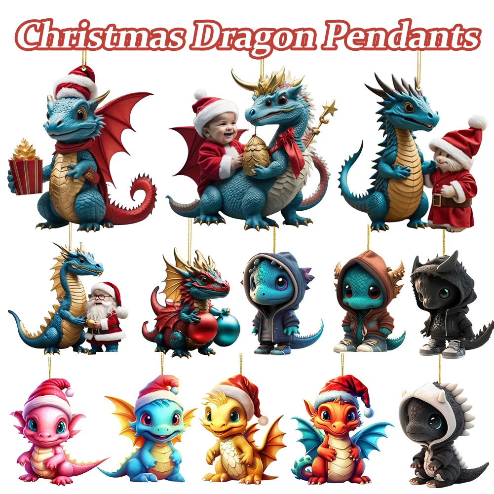 

Рождественские Подвески в виде дракона, Санта-Клауса, акриловые украшения для рождественской елки, подвесные украшения для домашнего декора, новый год