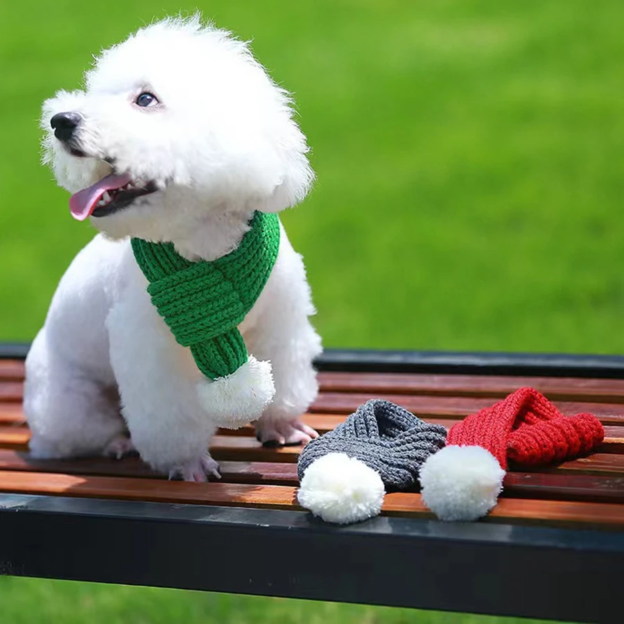 1pcs pet knitted yarn striped Christmas scarves