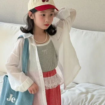 Thin Shirt 2025 Summer Fashion New Korean Casual Loose Simple All-match Solid Color Collar Shirt Kids Clothes 1