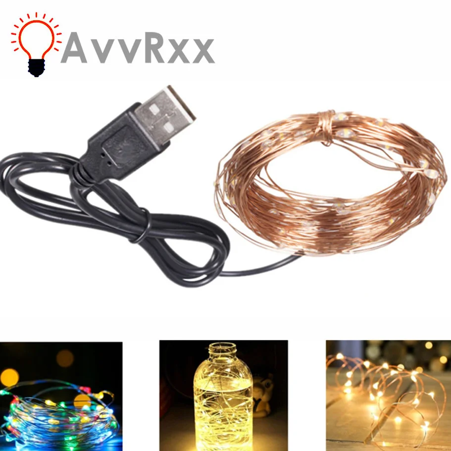 

USB 5V LED String Lights 5/10m Fairy Copper Wire String Outdoor Waterproof Garland For Christmas Party Room Wedding Decor