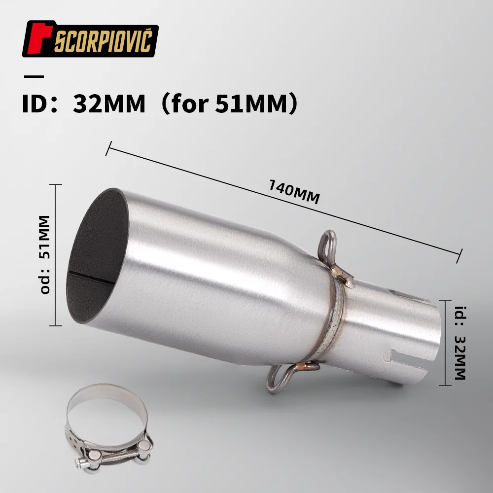 Universal Motorcycle Intermediate Exhaust Pipe with Enhanced Muffler, 51mm Adjustable Diameter
