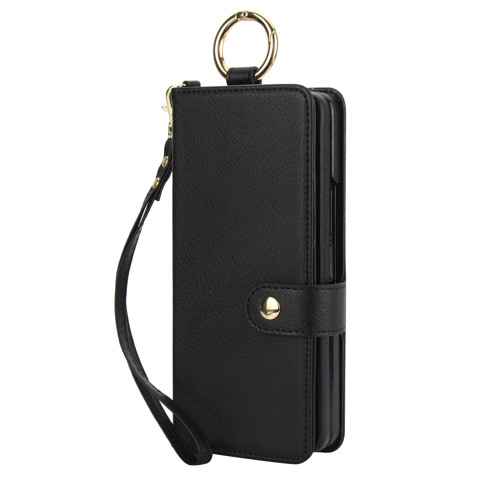 Crossbody Leather Wallet Case with Wrist Strap, Flip Stand, and Pen Slot