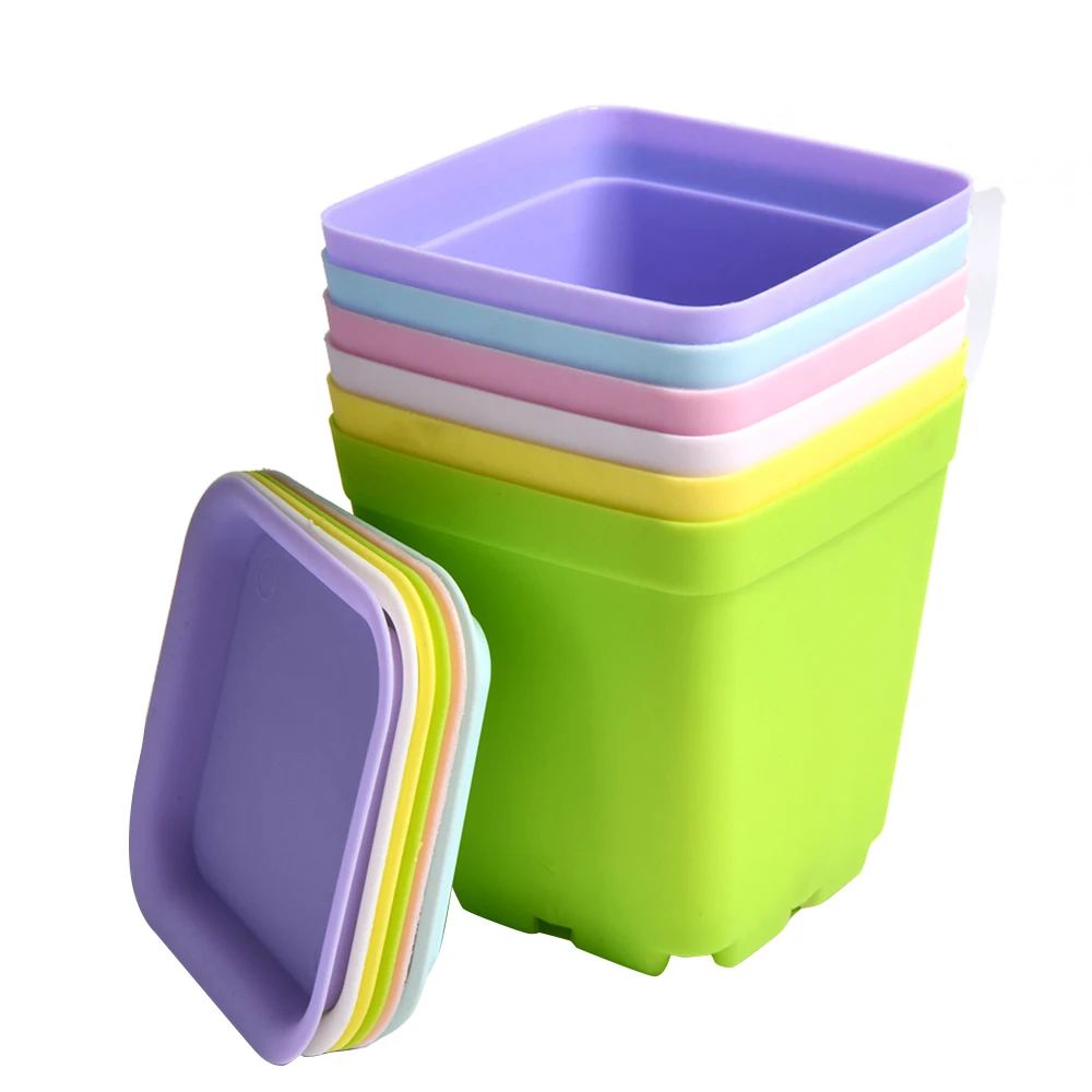 7pcs 6 Colors Thicken Flower Pots Planters Pot Trays Plastic Pots Creative Small Square for Succulent plants