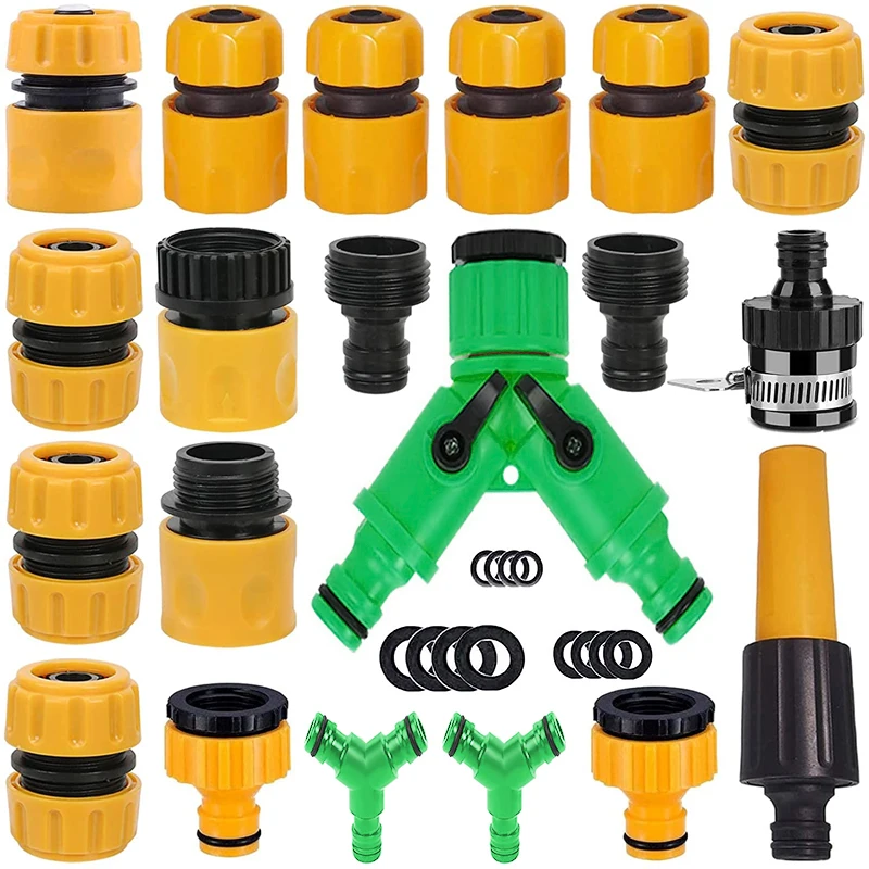 22/31 Pcs Garden Hose Connector Set Connector End 3 Tap Extender Hose Quick Connectors Repair Joint Pipe Irrigation Accessories 