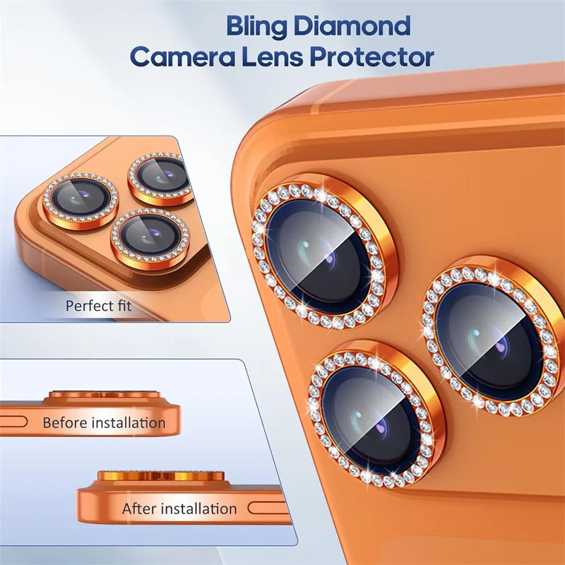 Luxury Diamond Glass Camera Lens Protector with Metal Ring Cover