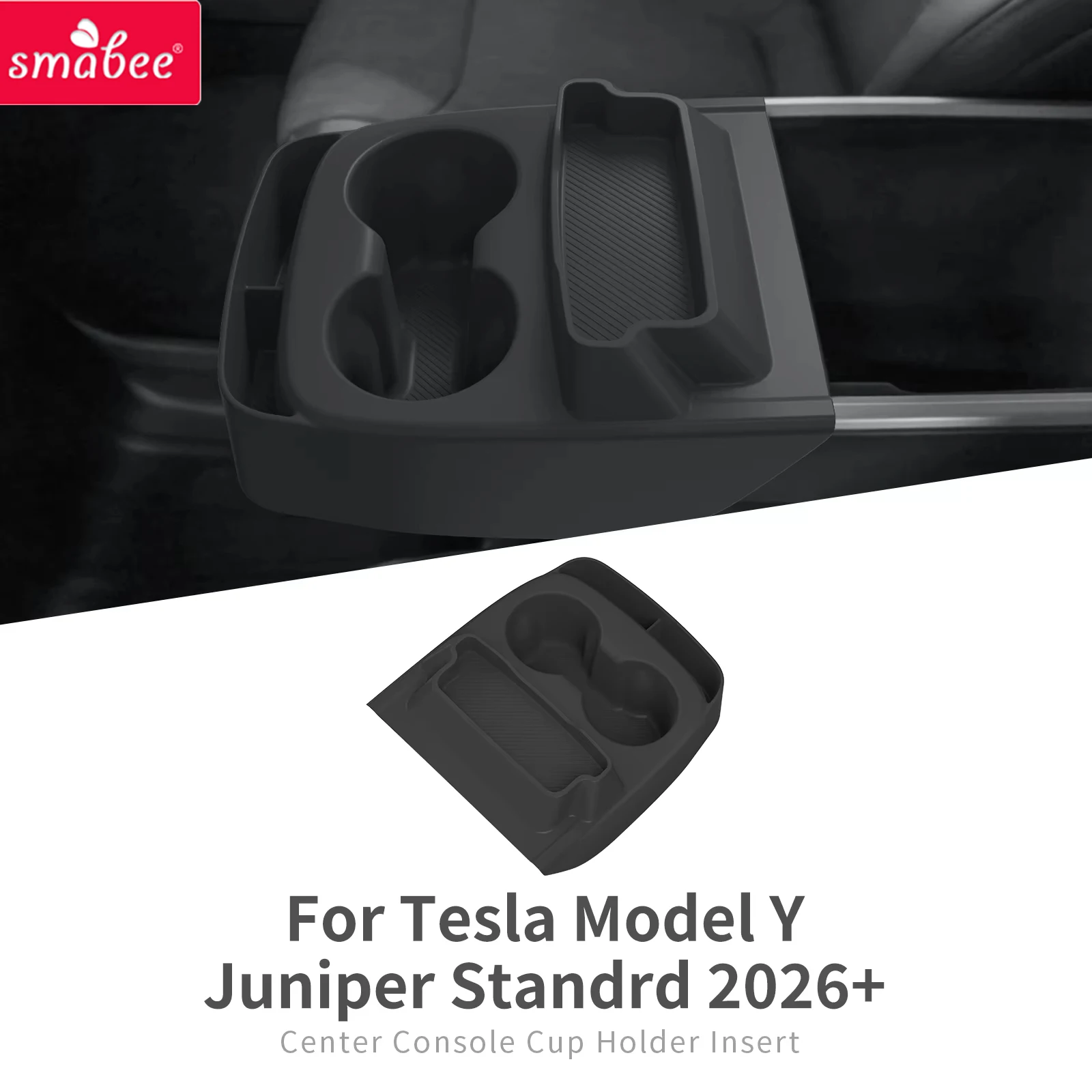 Smabee for Tesla Model Y Standard RWD 2025 2026 Water Cup Holder Insert Car Cup Box Shock-Absorbing Tray Silicone Organizer