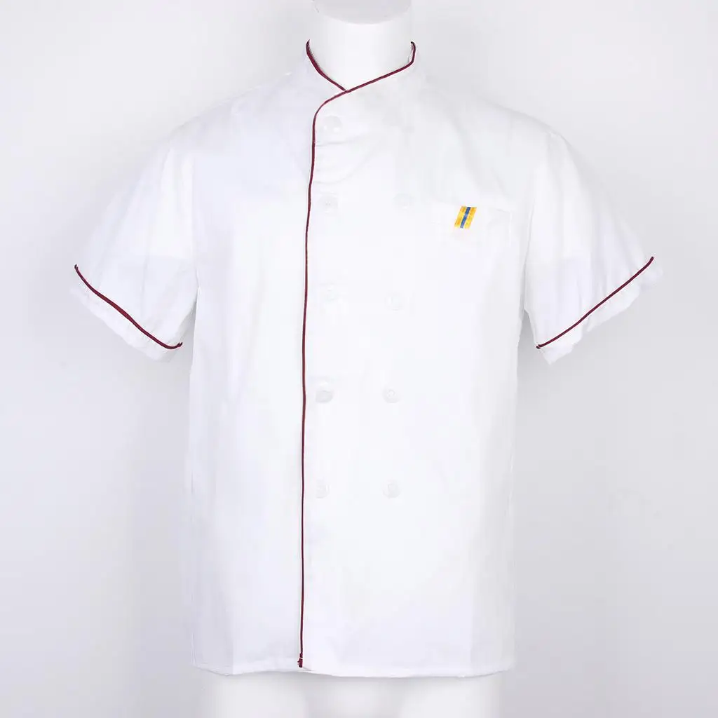Chef Short Sleeves Uniform Cotton Hotel kitchen Clothing Apron White 5Size
