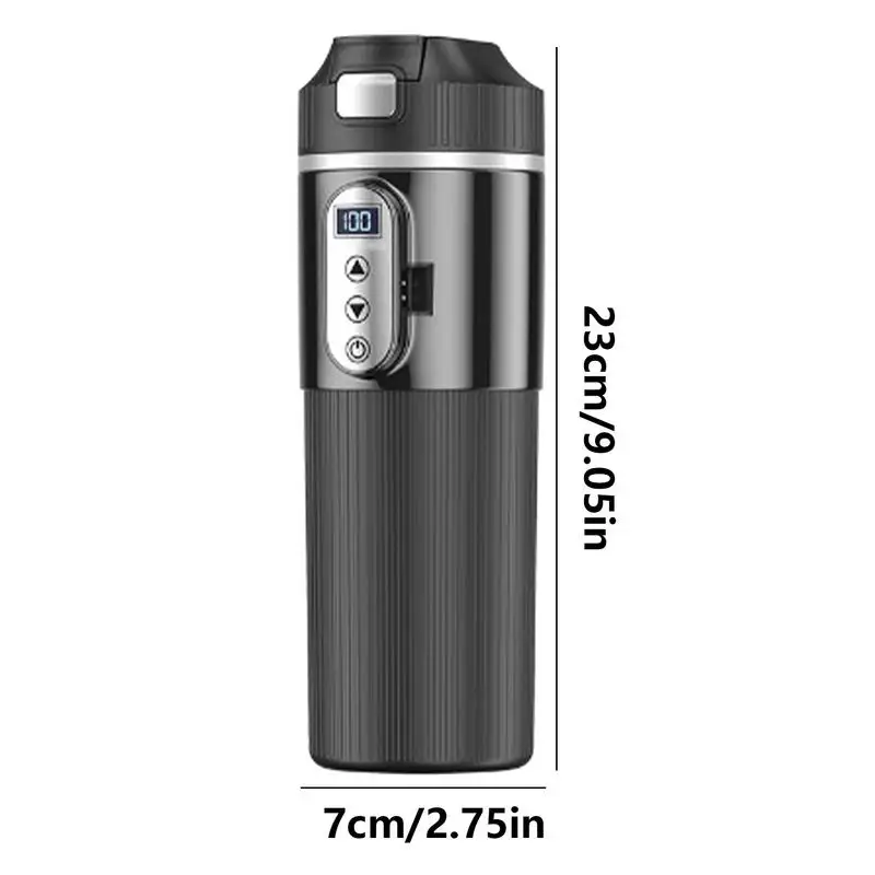 450ML 가열식 커피 머그컵 12/24V 스테인리스 스틸 차량용 가열컵 전기 주전자 물 보온병 LCD 디스플레이 열 보존 기능