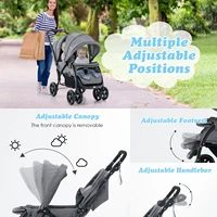 Poussette double pliante, poussette double avec dossier et capuche réglables, buggy de voyage avec fonction inclinable 4